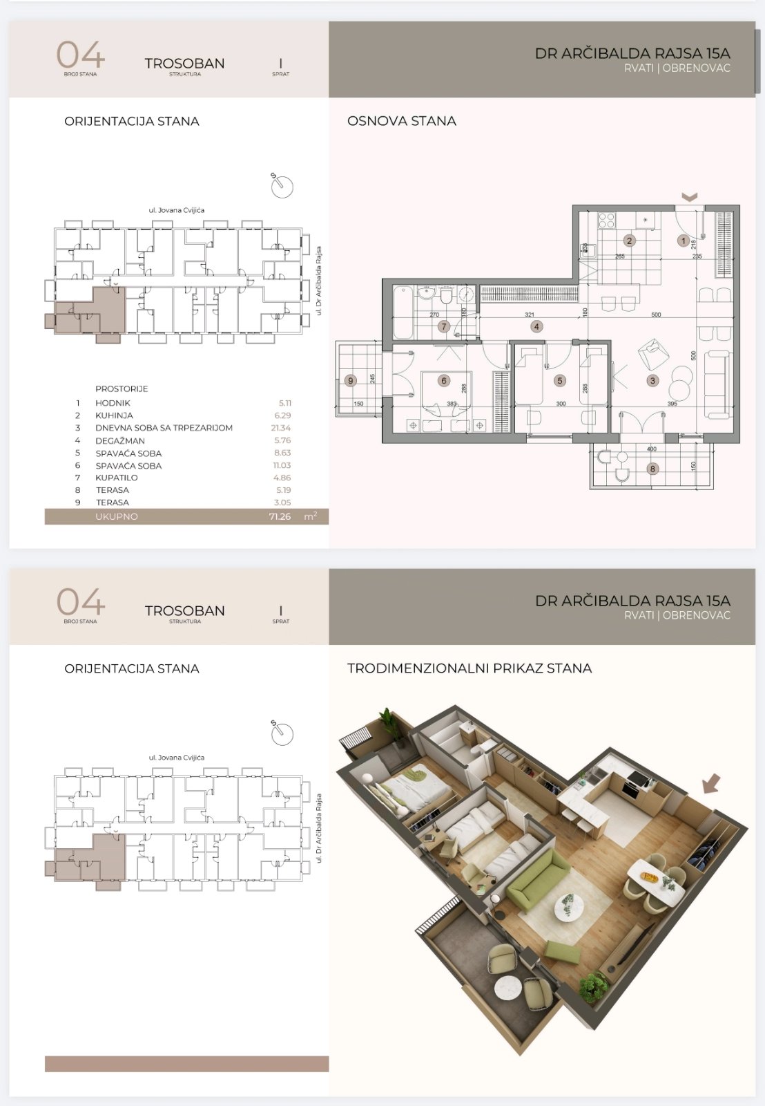 Novogradnja- Obrenovac- Rvati- trosoban 71,26m2